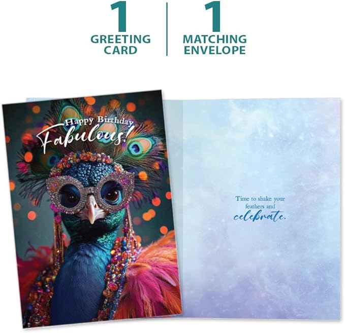 Tree-Free Greetings Fabulous Peacock Birthday Card - 1 Recycled 5x7 Card & Matching Envelope, Thick Cardstock, Made in USA - Flamboyant Bird Celebration