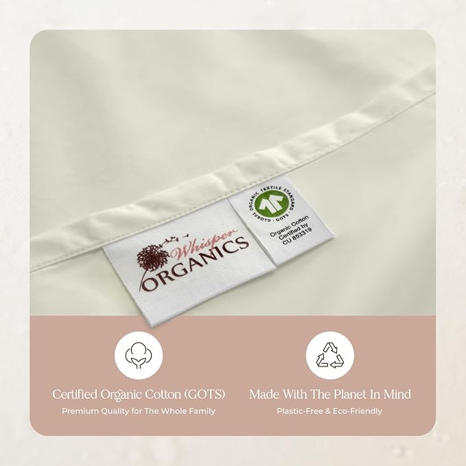 100% Organic Cotton Sheets King Size - GOTS Certified Cotton Percale Sheets with Crisp Cool & Breathable Percale Weave Perfect for Hot Sleepers - Durable Luxury 4 Piece Set (Cream, King)