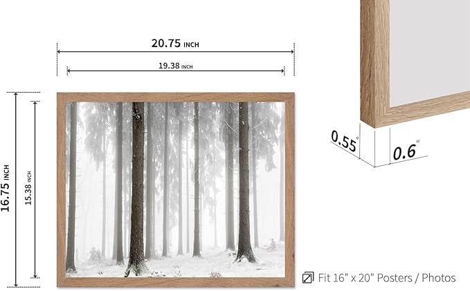 Monem Art Foggy Winter Forest Photography Print - Minimalist Snowy Landscape Poster - Wall Decor for Living Room, Bedroom or Office - 16x20 Beige Framed Wall Art by Mareike Bohmer