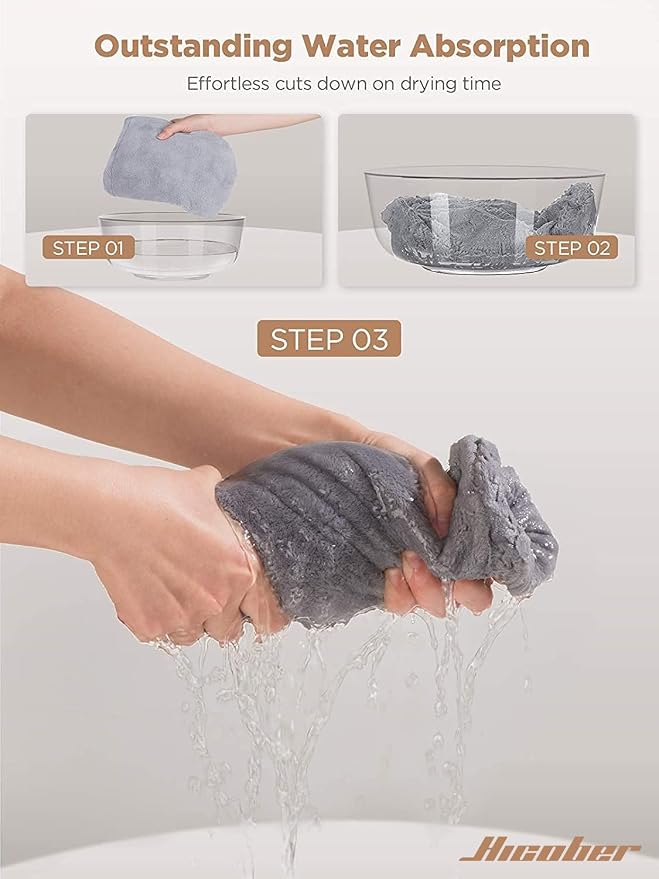 Hicober Microfiber Hair Towel, 3 Packs Hair Turbans for Wet Hair, Drying Hair Wrap Towels for Curly Hair Women Anti Frizz (Grey,Blue,Grey)