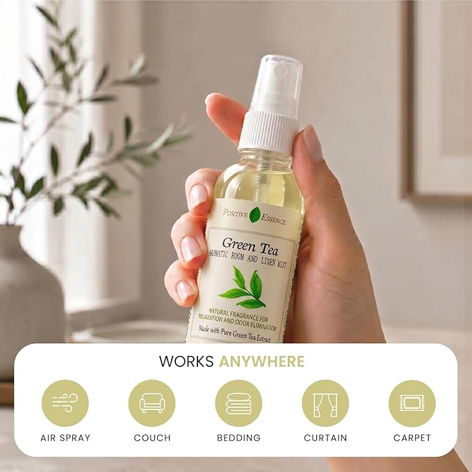 Green Tea Linen and Room Spray, Natural Air Freshener Made with Pure Green Tea Extract, Bathroom Air Freshener or Calming Pillow Spray