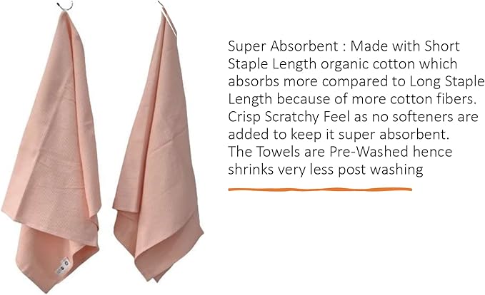 Waffle Bath Towel Pack of 2, 30.5x58 INCHES, Natural Organic Cotton, GOTS Certified (Pearl Blush) Super ABSORBANT & Quick Dry, NO SOFTENERS, Environment Friendly