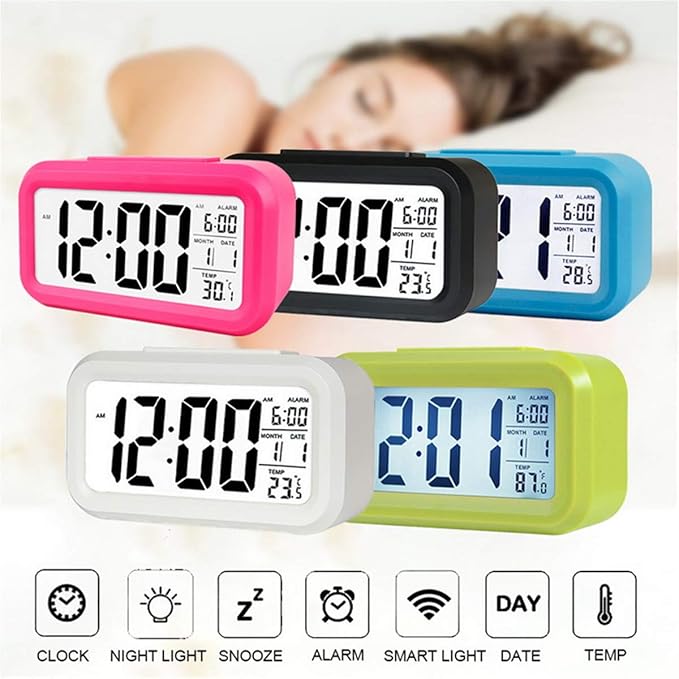 TXY LED Digital Alarm Clock Backlight Snooze Mute Calendar Desktop Electronic Bcaklight Table Clocks Desktop Clock (White)