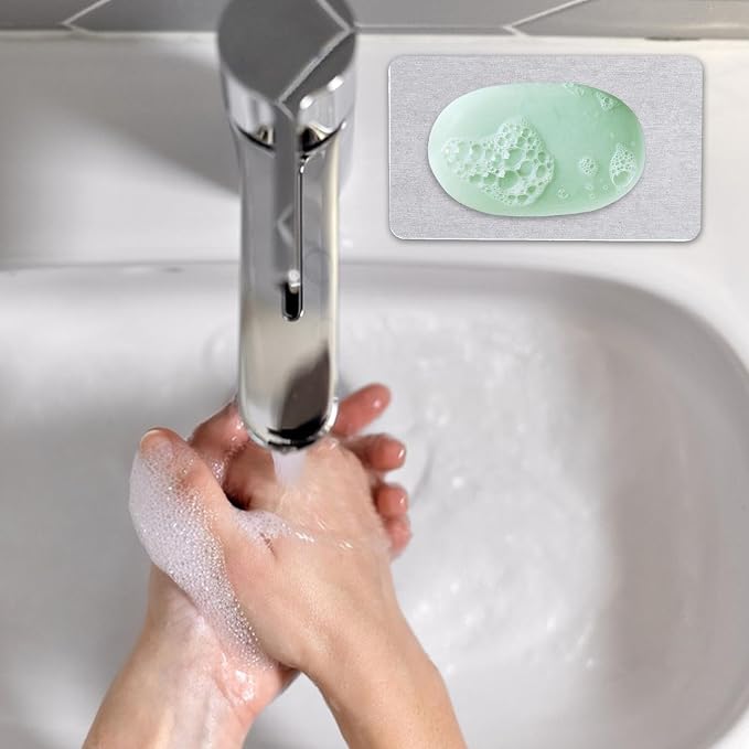 Water Absorbing Stone - Anti-Slip Quick-Dry Diatomaceous Stone | Tray | Water Absorbent Coasters, Soap Holder, Soap Dish Tray for Hand Soaps & Plants & toiletries in The Modern Home
