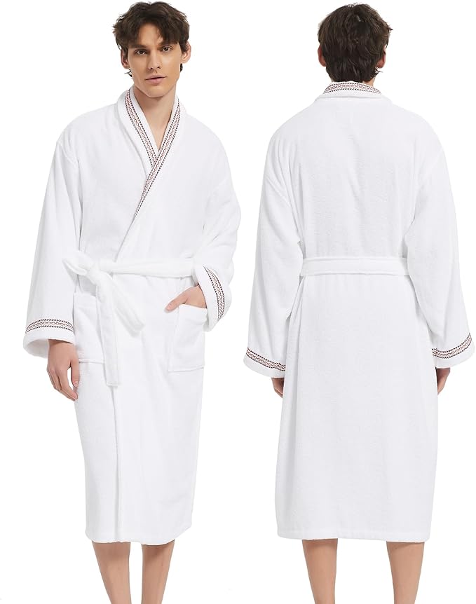 Men's Robe,Pure Cotton Robe for Men,Absorbent Bathrobe,Luxurious Terry Cloth Bathrobe with Shawl Collar