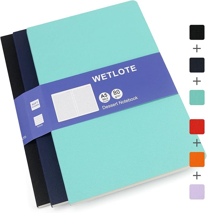 Notebook 3 Pack - 5 “x8”- Made of sustainable and excellent quality paper, simple, natural, portable and flexible design, suitable for office, school (black&dark blue&lime green