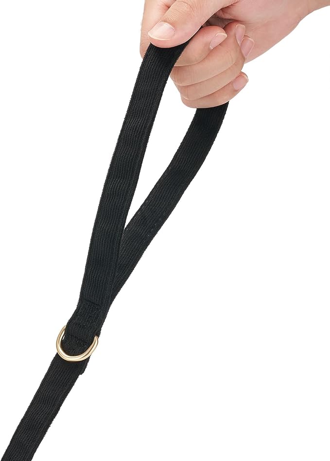 Soft Corduroy Dog Collar and Leash Set Adjustable Durable Dog Collars with Metal Buckle and Lead for Small Dogs,Black