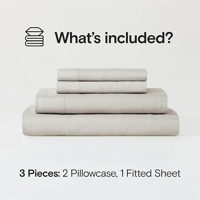 Sijo Stone Washed Organic French Linen Bed Sheet Set, GOTS Certified Organic, Best Cooling Linen Sheet Award by Sleep Foundation, 3 Piece - 2 Pillowcases and 1 Fitted Sheet (Fog, Cal King)