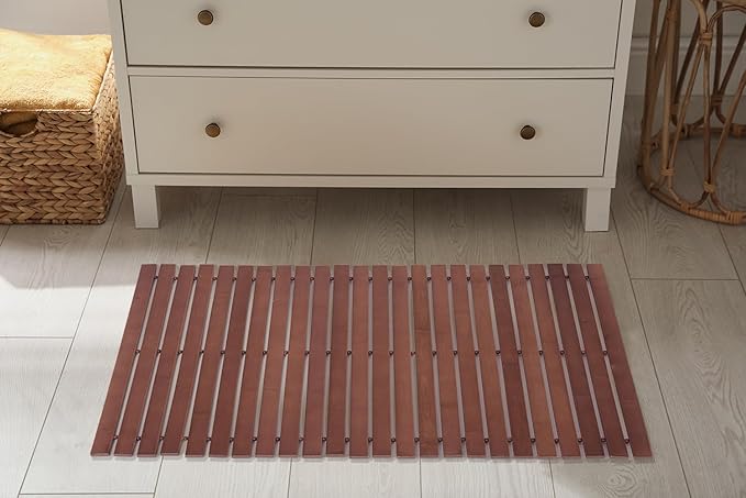 Bath Mat Bathroom Rugs Floor Wood Shower Bathtub Waterproof Non Slip Walnut Accessories 16x24 Inch Easy to Clean, 2 pcs