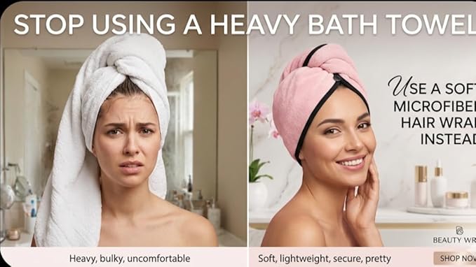 Luxury Microfiber Hair Towel Wrap for Women – Quick Dry, Anti-Frizz, Lightweight, Soft Hair Turban for Wet Hair (Pink)