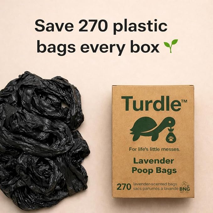 Turdle Dog Poop Bags Rolls, Certified Compostable Poop Bags for Dogs, Extra Thick Leak-Proof, BPI Certified (ASTM D6400), Lavender Scented, Plant-Based, 270 Count