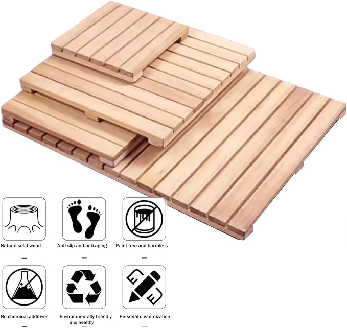 QWEASDF Natural Wooden Bath Mat,Duck Board,Wooden Shower Mat,Waterproof Non Slip Solid,Bathroom Bamboo Bath Mat,Use for Kitchen Bedroom Bathtub Toilet Doormat,Customizable(60x80cm/24x31in)