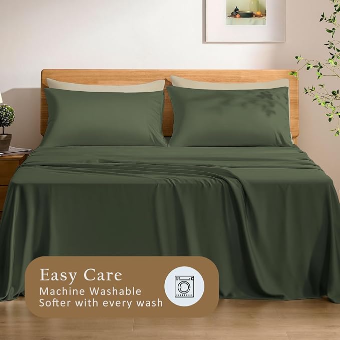 TOSMO Luxury Pillow Case Set of 2 - Cooling Viscose Derived from Bamboo, Oeko-TEX, Breathabl Silky Soft Pillow Cases with Envelope Closure (King / 20x36, Olive)