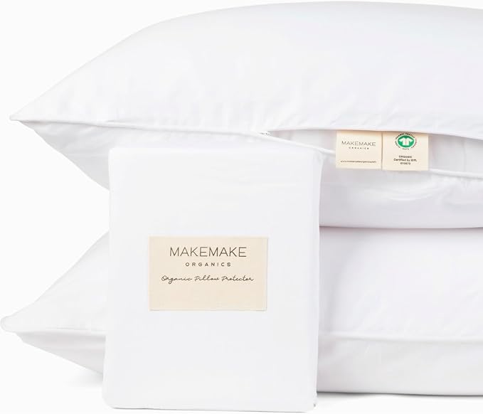 Makemake Organics Organic Cotton Pillow Protector (Set of 2) GOTS Certified Organic Pillow Cases Zippered Natural Pure Breathable Resistant Fits Queen Pillow (20x30, Pearl White)