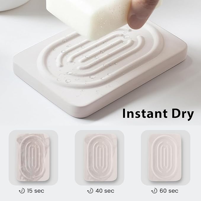 Diatomite Double Sided Soap Dish Saver Tray for Bathroom, Quick Water Absorbing Holder for Sink, Bathtub, Vanity (Gray)
