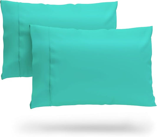 Cosy House Collection 100% Rayon Derived from Bamboo Pillowcase Set | Cooling, Breathable, Silky Soft 2-Piece Envelope Closure Pillow Case Cover Set (King, Turquoise)
