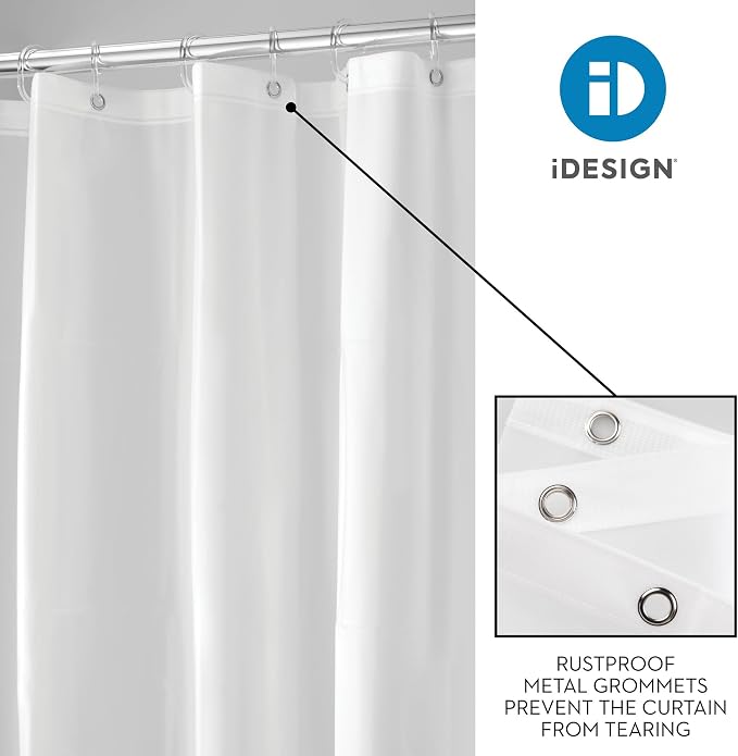 iDesign EVA Plastic Shower Curtain Liner, Mold and Mildew Resistant Plastic Shower Curtain for use Alone or With Fabric Curtain, 54 x 78 Inches, Frost | 54" x 78", 12 Metal Grommets