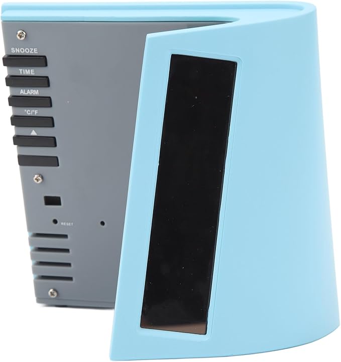 Solar Powered Dual Energy Alarm Clock with Weather Forecast and Temperature Humidity Display for Home Office (Blue)