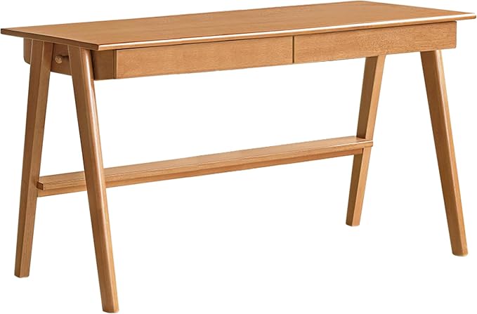 YESWOOD 100% Solid Rubber Wood Desk, Mid Century Modern Writing Computer Desk in Walnut Finish with Drawer for Home Office, Sturdy Room, Bedroom 47.24" W Natural Wood