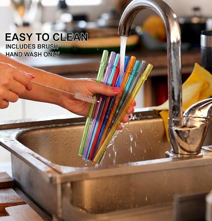 24 Pack Reusable Tritan Straws with 4 Cleaning Brushes, 10.5 Inch Hard Plastic Drinking Set, 12 Colors, BPA Free Dishwasher Safe, for Tumblers, Iced Coffee, Smoothies, Cups and Jars