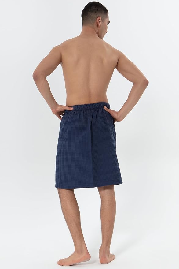 SEYANTE Men's Organic Waffle Spa Wrap – GOTS Certified 100% Turkish Cotton, Adjustable Closure, Same-Color Piping