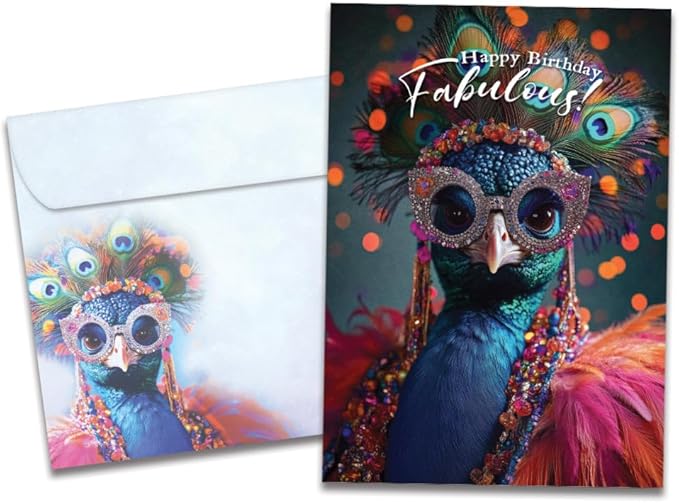 Tree-Free Greetings Fabulous Peacock Birthday Card - 1 Recycled 5x7 Card & Matching Envelope, Thick Cardstock, Made in USA - Flamboyant Bird Celebration