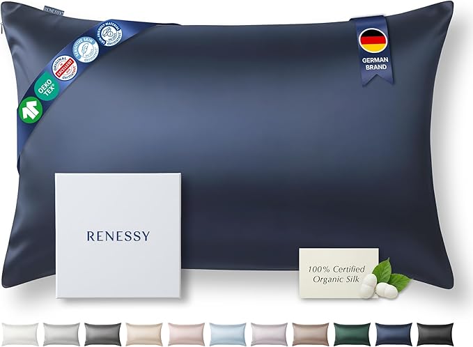 Premium Silk Pillowcase 100% Organic Mulberry Silk, 22 Momme, Grade 6A - Oeko-Tex Certified in Germany - Luxury for Hair & Skin, 1 Piece (King, Navy Blue)