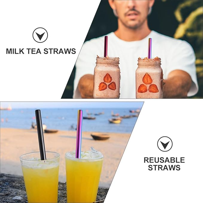 Homoyoyo Reusable Stainless Steel Drinking Straws Set 8pcs 304 Stainless Steel Rust-proof Straws with Cleaning Brushes and Carrying Pouch for Coffee Juice and Cocktail Use