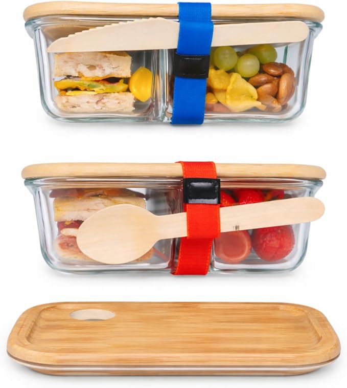 Glass Food Storage Containers with Bamboo Lids, Airtight Containers, Non Toxic Food Storage, Eco Friendly Fridge Storage Containers (2 Count)