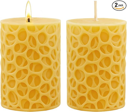 Ashlux Beeswax Pillar Candles 3x4 inch, 100% Pure Beeswax Candles-116 Hours Long Burning, Unscented and Dripless Pillar Candles Bulk for Christmas Lights,Wedding,Parties, Spas,Home Decorative