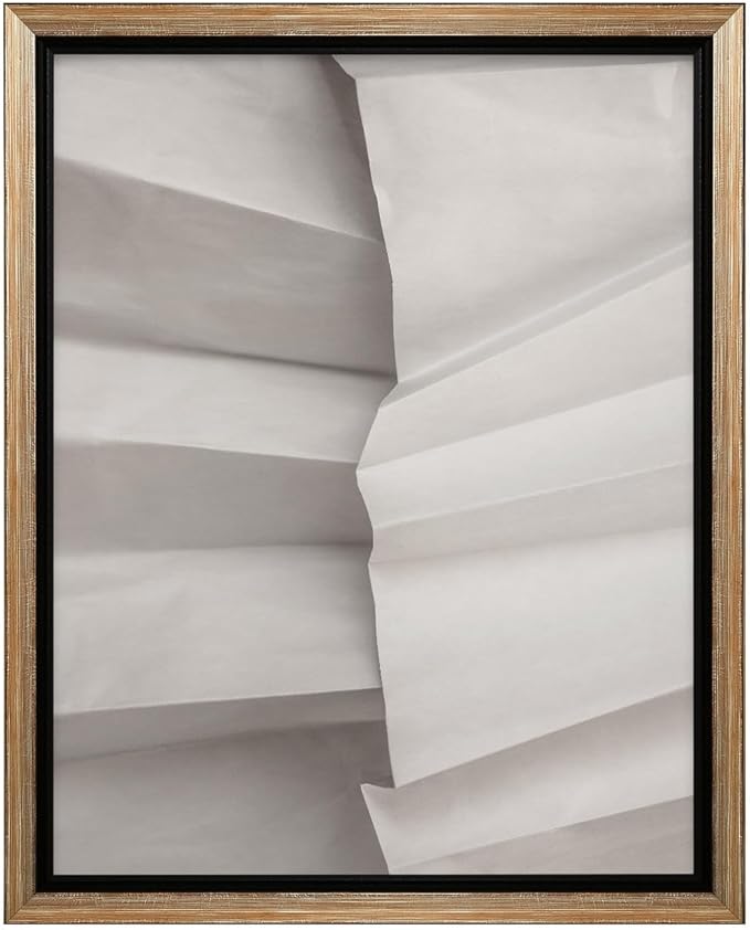 Monem Art Minimalist Folded Paper Texture Print - Neutral Abstract Modern Art Poster - Wall Decor for Living Room, Bedroom or Office - 12x16 Silver Framed CANVAS Wall Art by Mareike Bohmer