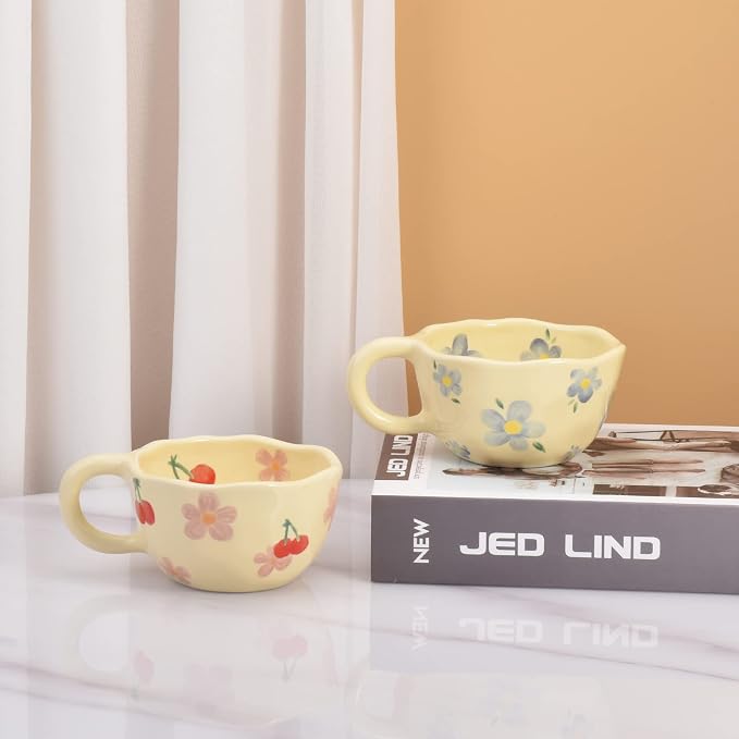 Koythin Ceramic Coffee Mug, Creative Flower Cup for Office and Home, Dishwasher and Microwave Safe, 8.5 oz/250 ml for Latte Tea Milk (Blue Flower)