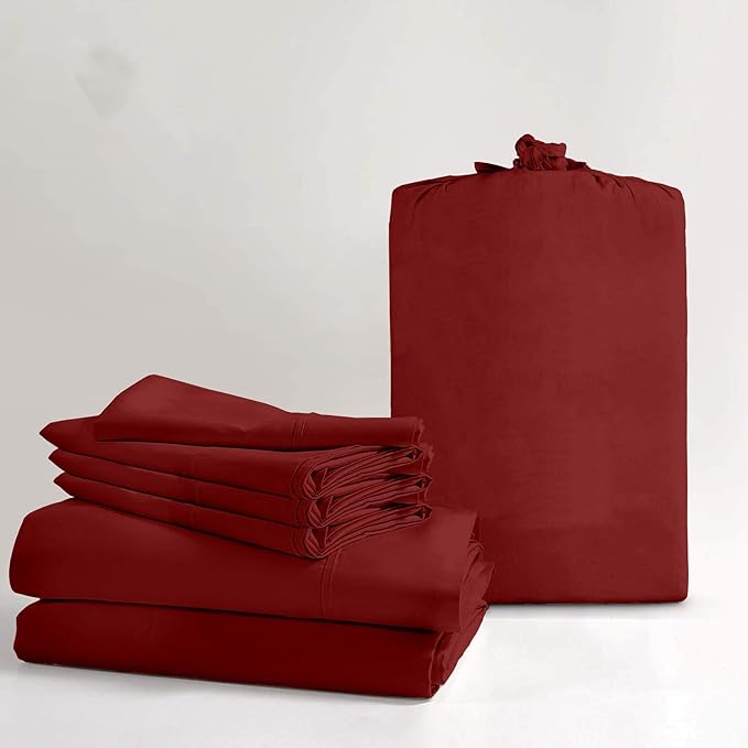 100% Real Certified Organic Cotton Bedsheet Set, Twin Size 6 Piece 1000 Thread Count Sheets Sets, [1 Fitted + 1 Flat + 4 Pillowcases], Extra 24" Deep Pocket - Burgundy