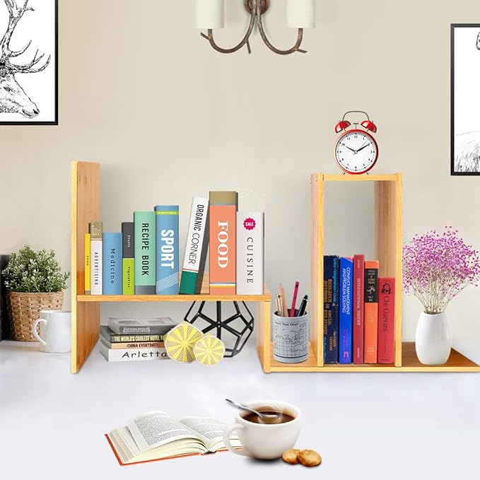 Sorfity Adjustable Desktop Bookshelf, Desk Organizer Display Shelf Counter Top Bookcase Free Style Display Shelf Rack Office Supplies Storage Shelf Book Multipurpose Bookshelf for Office Kitchen