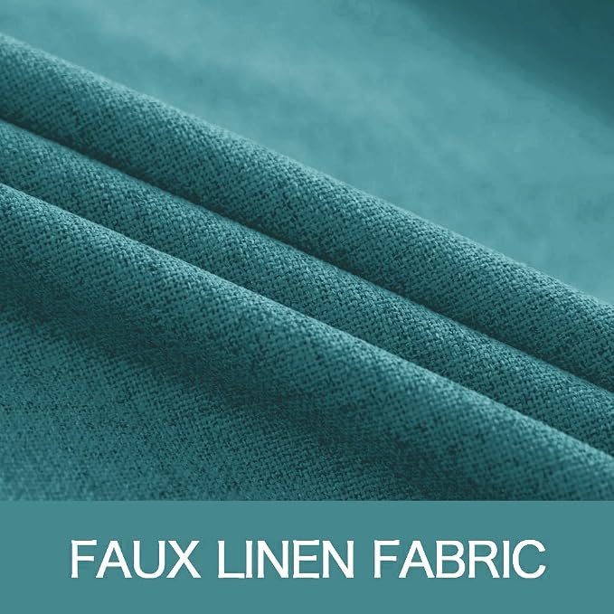 MIULEE 100% Blackout Linen Textured Curtains for Bedroom Solid Thermal Insulated Teal Grommet Room Darkening Curtains & Drapes Luxury Decor for Living Room 52 x 72 Inch (2 Panels)
