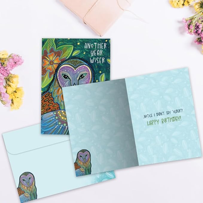 Tree-Free Greetings - Birthday Cards - Artful Designs - 2 Cards + Matching Envelopes - Made in USA - 100% Recycled Paper - 5 x 7 - Another Year Wiser (GT65317)