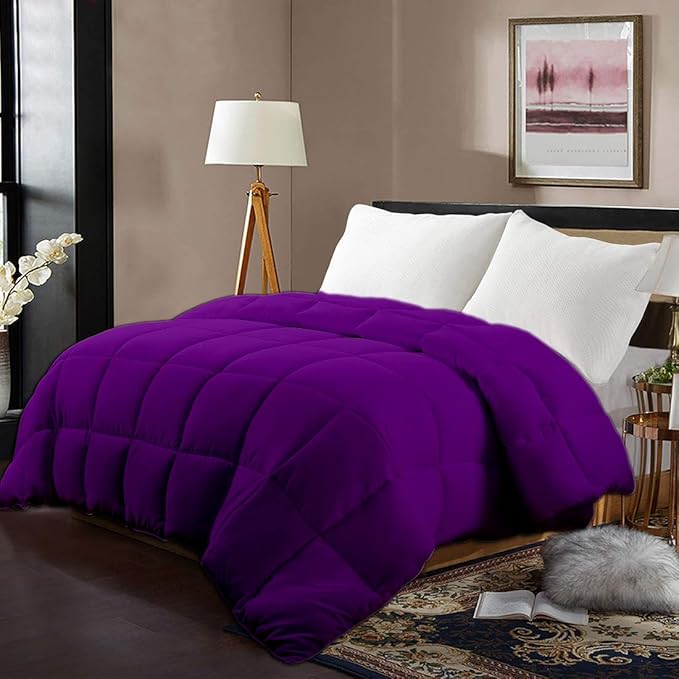 All Season Hypoallergenic Luxurious Down Alternative Cotton Comforter, Ultra-Soft 750 Fill-Power Super King Plus Size Measures 120" x 120", Purple