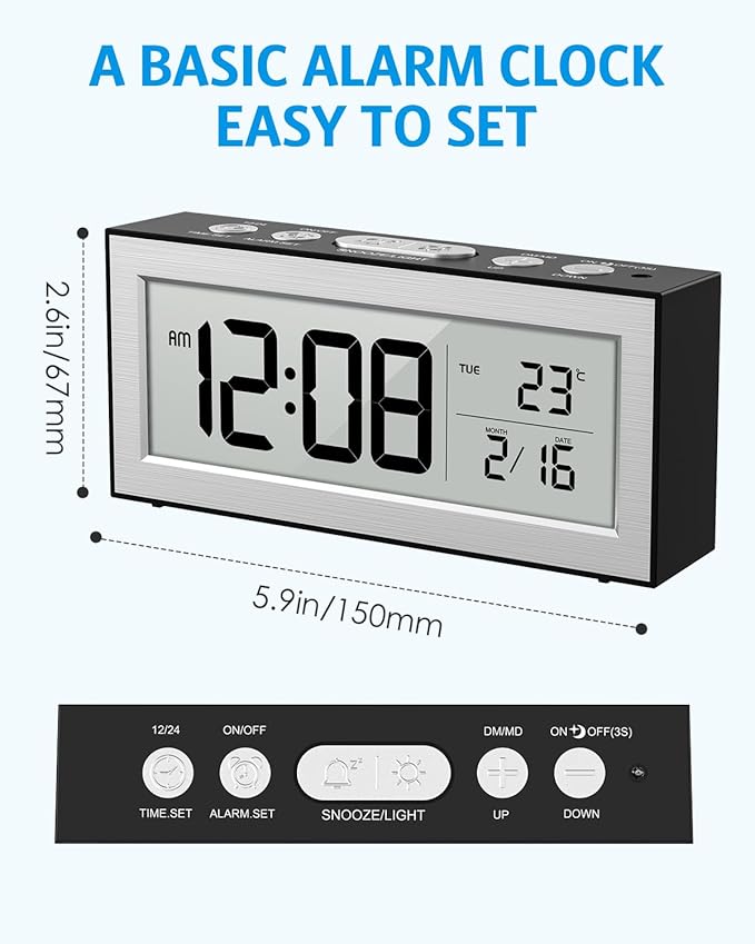 AMIR Small Digital Alarm Clock, Digital Clock Battery Operated with Temperature Date, Backlight LCD Screen, Desk Clock for Bedroom,Office,Travel (Batteries Included)