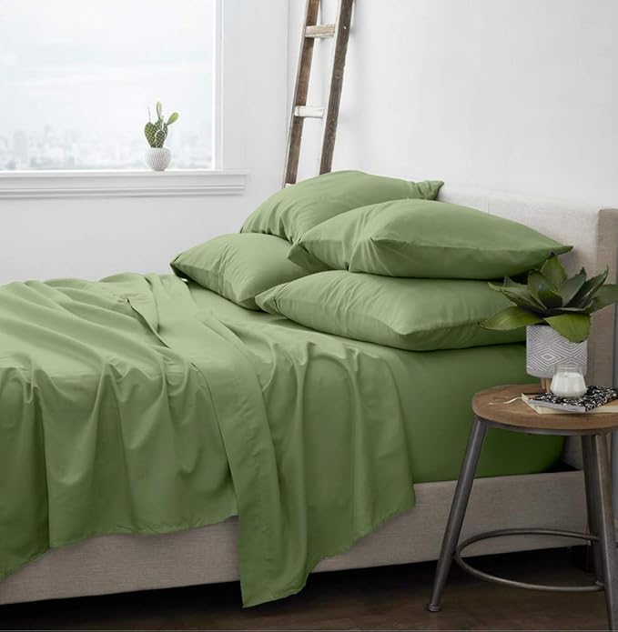 Femini Fashion 100% Organic Cotton Bed Sheets 800-Thread-Count, 16-Inch Deep-Pocket, Luxury Breathable Crisp 4-Piece Bed Sheet Set (1 Flat Sheet, 1 Fitted Sheet, 2 Pillowcases) - Cal-King, Sage