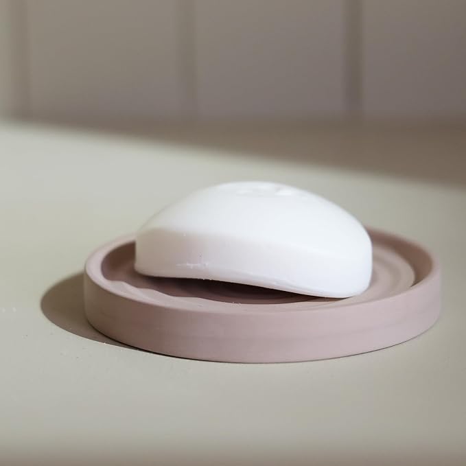 Selegna Diatomite Round Soap Dish & Soap Holder, Quick-Dry Drying Stone Bar Soap Tray with Ripple Pattern, Water-Absorbing Diatomaceous Earth Vanity Tray for Bathroom & Kitchen Countertop