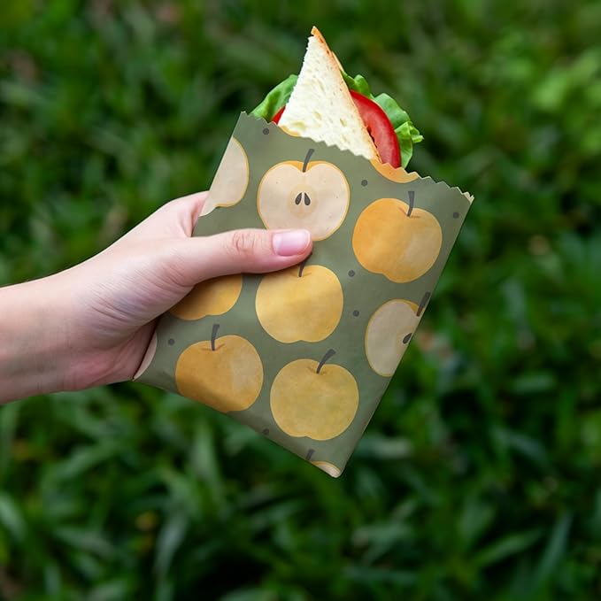 Reusable Beeswax Wraps, 9 Pack Sandwich, Snack, Food Preservation, Organic, Sustainable, Zero Waste, Plastic-Free Storage, 1XL, 3M, 5S, Orange Apple Lemon Fruit Patterns