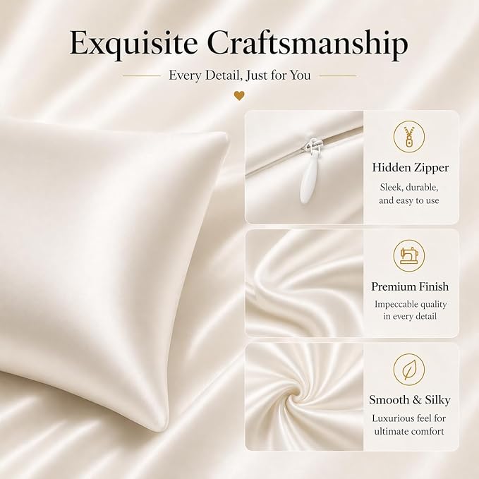 Oeko-TEX Certified White Silk Pillow Cases Made in USA, 100% Real Silk Pillowcase for Hair and Skin, 22 Momme, Standard Size,1 Pc 20"x26" (Standard, White)