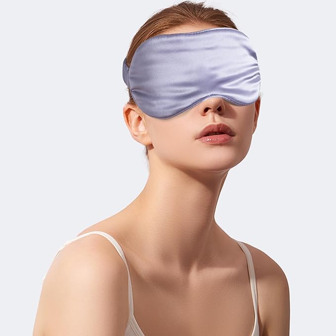 100% 22 Momme 6A Grade Double-Sided Pure Mulberry Silk Eye Mask Soft Breathable Sleep Blindfold with Elastic Headband for Men and Women Pack of 1 (Purple)