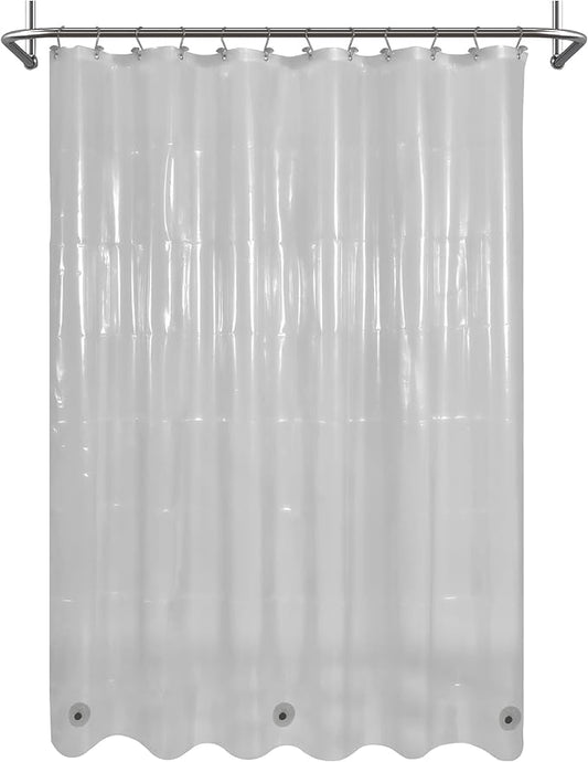 Mrs Awesome Clear Black Shower Curtain Liner with 3 Magnets, 72x72 Premium Flexible Sturdy Plastic Shower Curtain for Bathroom Lightweight & Waterproof, Clear Black