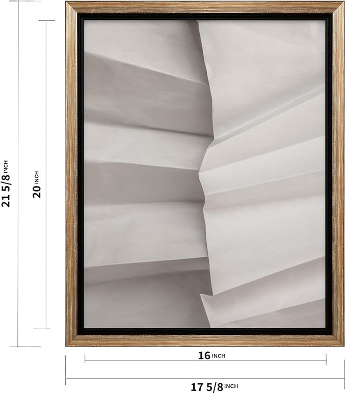 Monem Art Minimalist Folded Paper Texture Print - Neutral Abstract Modern Art Poster - Wall Decor for Living Room, Bedroom or Office - 16x20 Silver Framed CANVAS Wall Art by Mareike Bohmer