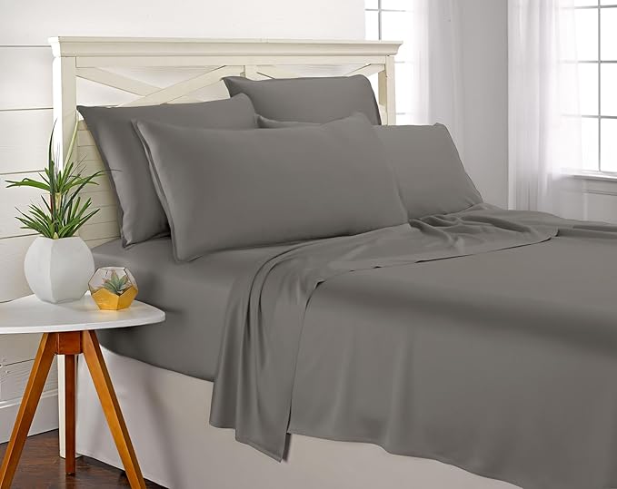 Queen Pillowcases by Pure Bamboo, Genuine 100% Organic Viscose Derived from Bamboo, Luxuriously Soft & Cooling, Double Stitching, Envelope Closure (2 Queen Pillowcases, Graphite)