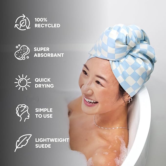 Dock & Bay Turban Hair Towel - for Home & The Beach - Super Absorbent, Quick Dry - Surf Check