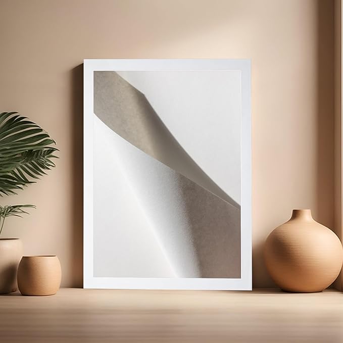 Monem Art Minimalist Folded Paper Abstract Print - Scandinavian Neutral Texture Art Poster - Wall Decor for Living Room, Bedroom or Office - 16x20 White Framed Wall Art by Mareike Bohmer
