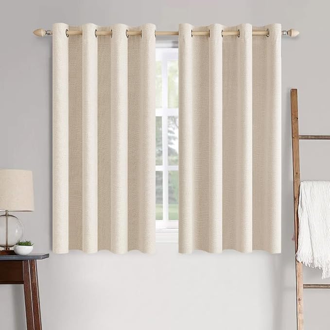 MIULEE 100% Blackout Linen Textured Curtains for Bedroom Solid Thermal Insulated Cream Beige Grommet Room Darkening Curtains & Drapes Luxury Decor for Living Room 52 x 45 Inch (2 Panels)