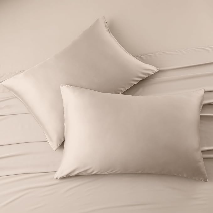 2 Pack Cooling Toddler Pillow Cases,Viscose Derived from Bamboo Small Pillow Protectors Set of 2, 400 Thread Count Soft Silky Breathable Summer Pillow Cover with Zipper Hidden (2PCS, 13‘’x18‘’,Beige)